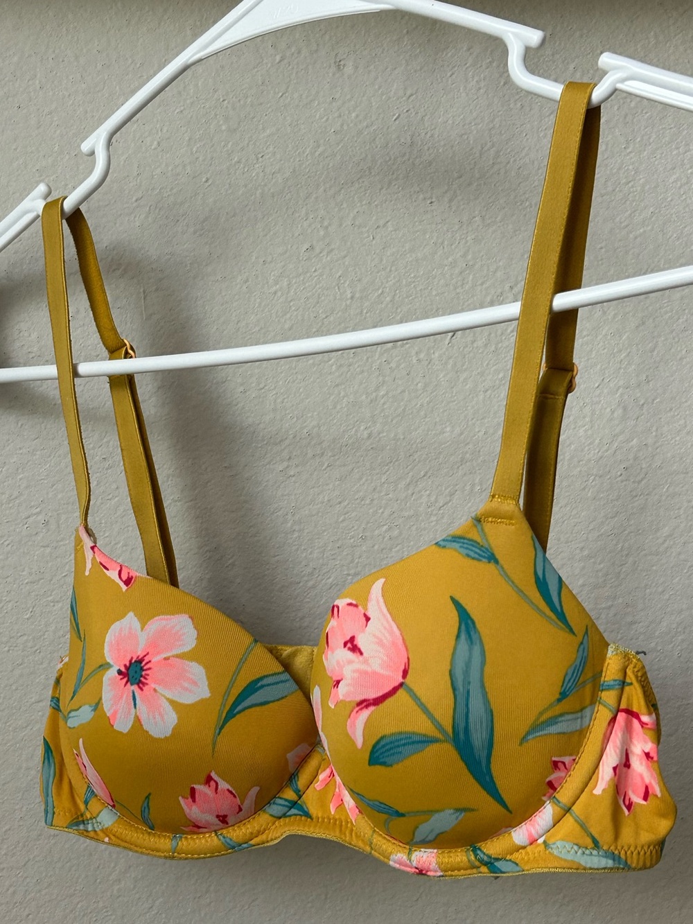 PINK Victoria's Secret Mustard Yellow Floral Lightly Lined Underwire Bra